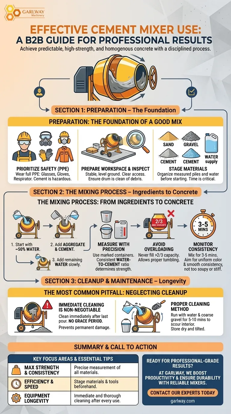 Was sind einige Tipps für die effektive Nutzung eines Betonmischers? Maximieren Sie die Leistung Ihres Mischers und die Betonqualität Visuelle Anleitung