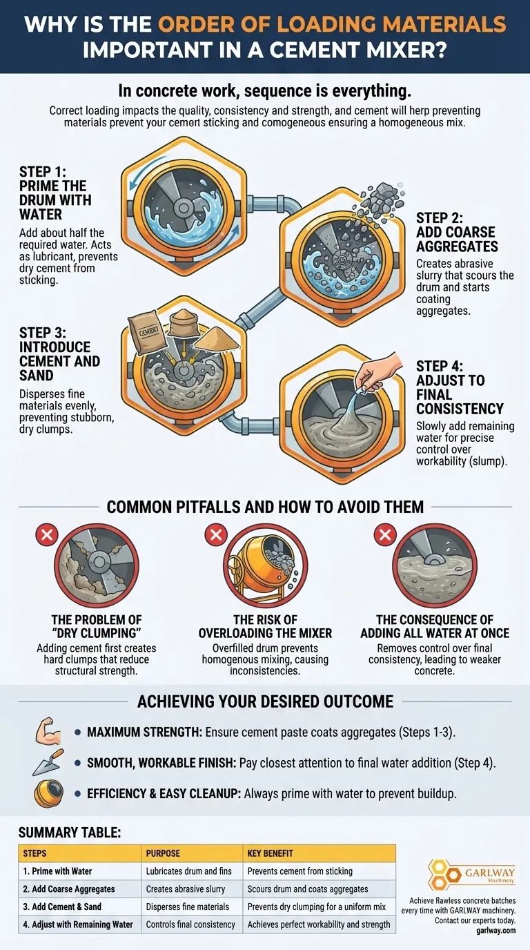 Warum ist die Reihenfolge des Ladens von Materialien in einem Betonmischer wichtig? Sorgen Sie für starken, homogenen Beton Visuelle Anleitung