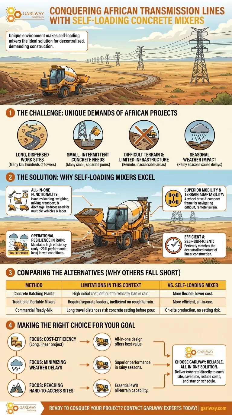 ما هي خصائص مشاريع خطوط النقل في أفريقيا التي تجعلها مناسبة لمعدات خلط الخرسانة ذاتية التحميل؟ دليل مرئي