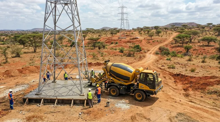 아프리카 송전선 프로젝트의 어떤 특징이 자체 로딩 콘크리트 믹서를 적합하게 만듭니까?
