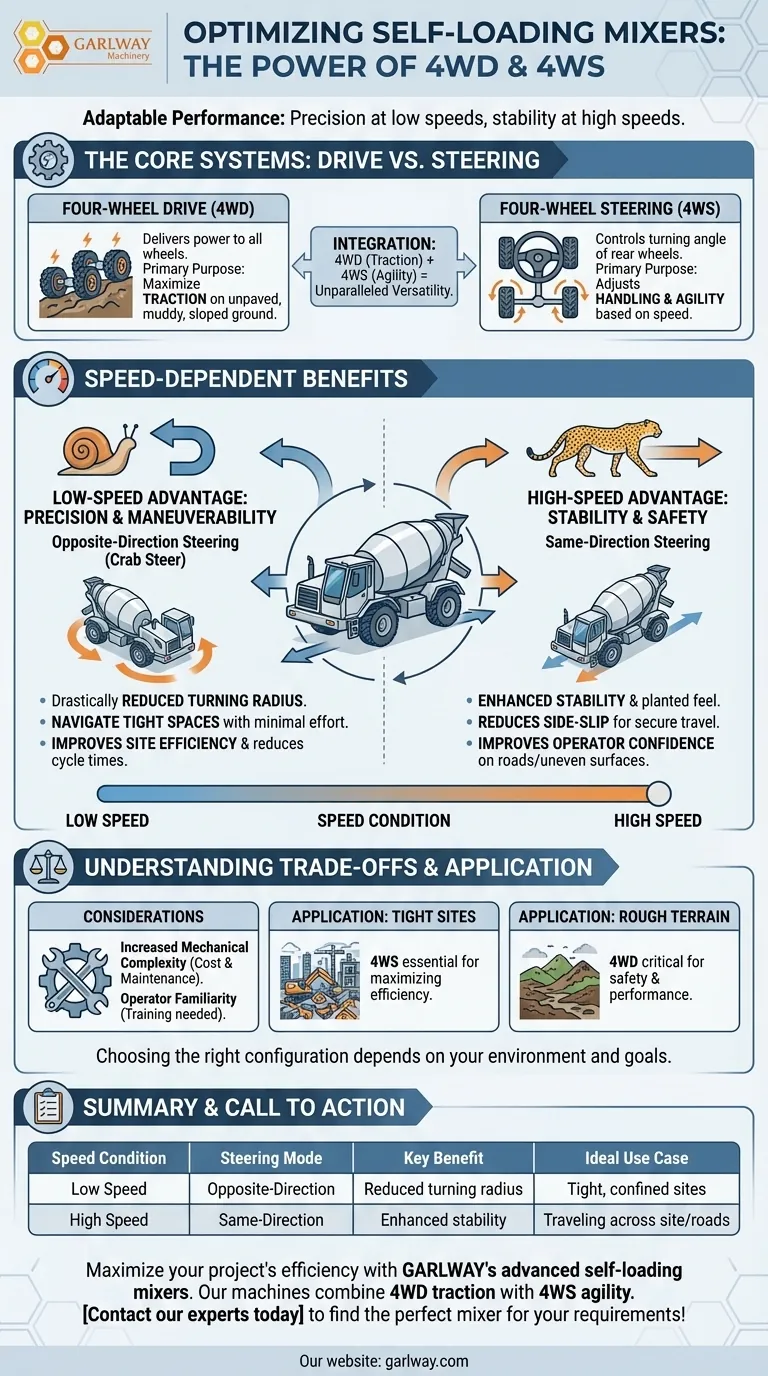 사륜 구동은 다양한 속도 조건에서 자체 로딩 믹서에 어떤 이점을 제공하나요? 민첩성과 안정성 향상 시각적 가이드