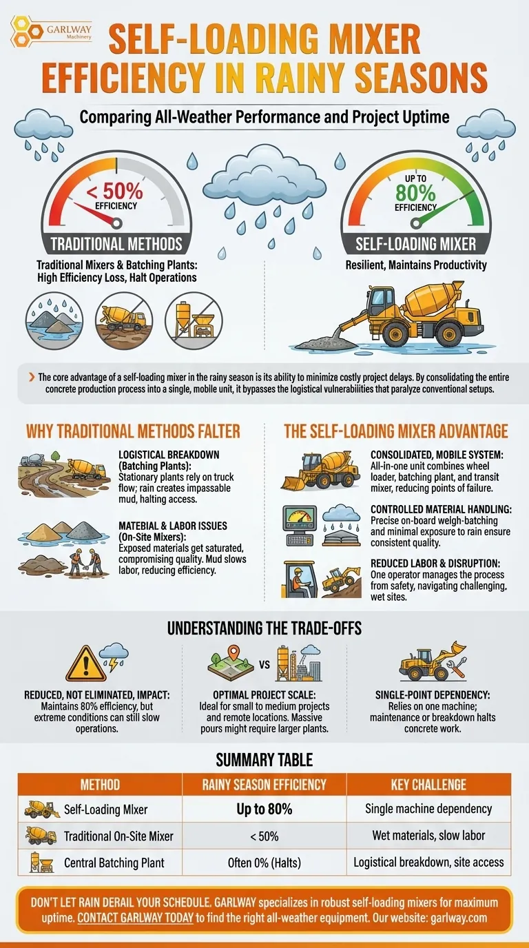 우천 시 자체 로딩 믹서의 효율성은 어떻게 비교됩니까? 생산성 80% 유지 시각적 가이드