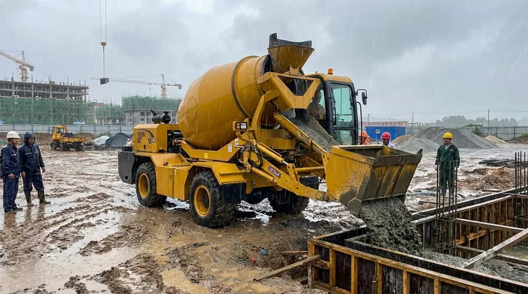 우천 시 자체 로딩 믹서의 효율성은 어떻게 비교됩니까? 생산성 80% 유지