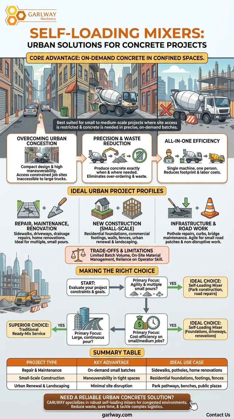 도시 환경에서 자체 로딩 믹서는 어떤 종류의 프로젝트에 적합합니까? 좁고 즉석 작업에 완벽합니다. 시각적 가이드