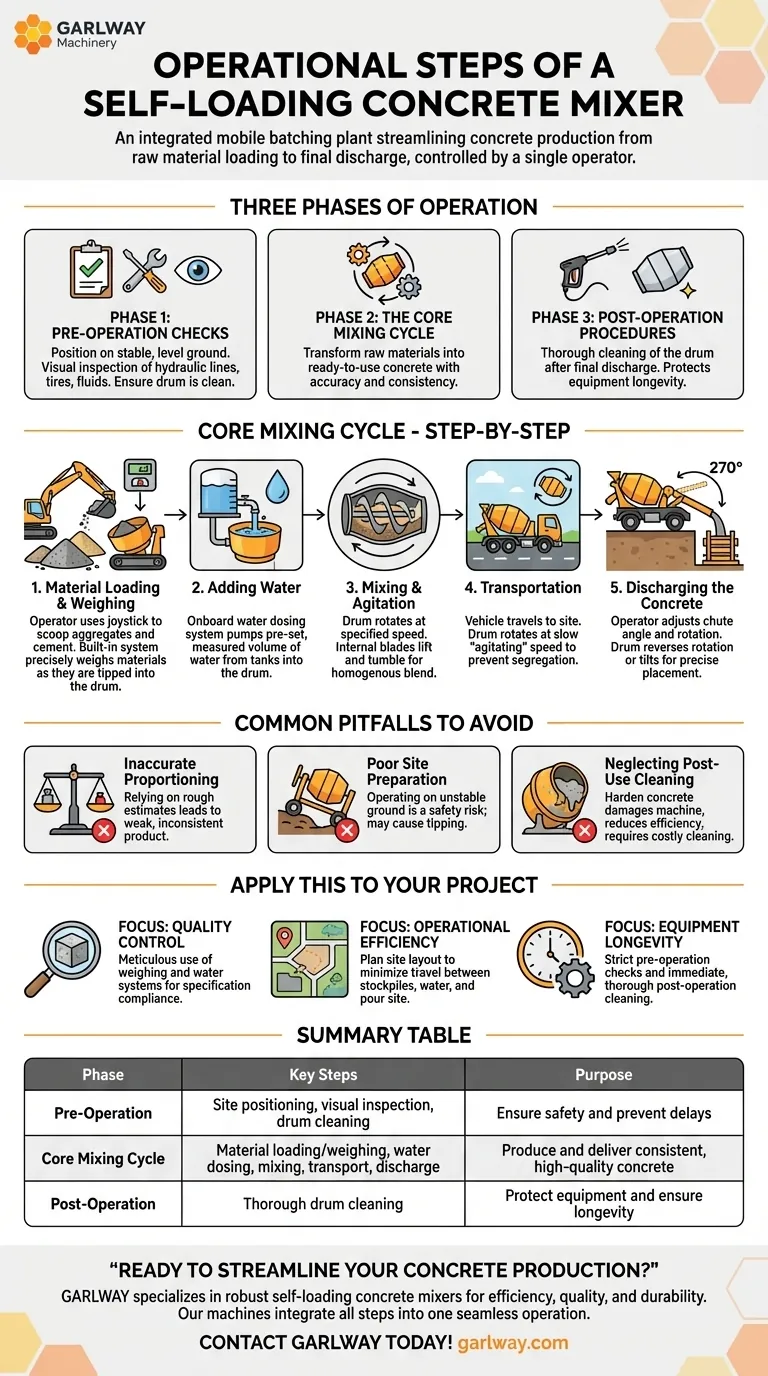 자가 적재 콘크리트 믹서의 작동 단계는 무엇인가요? 효율적인 현장 혼합을 위한 완벽 가이드 시각적 가이드