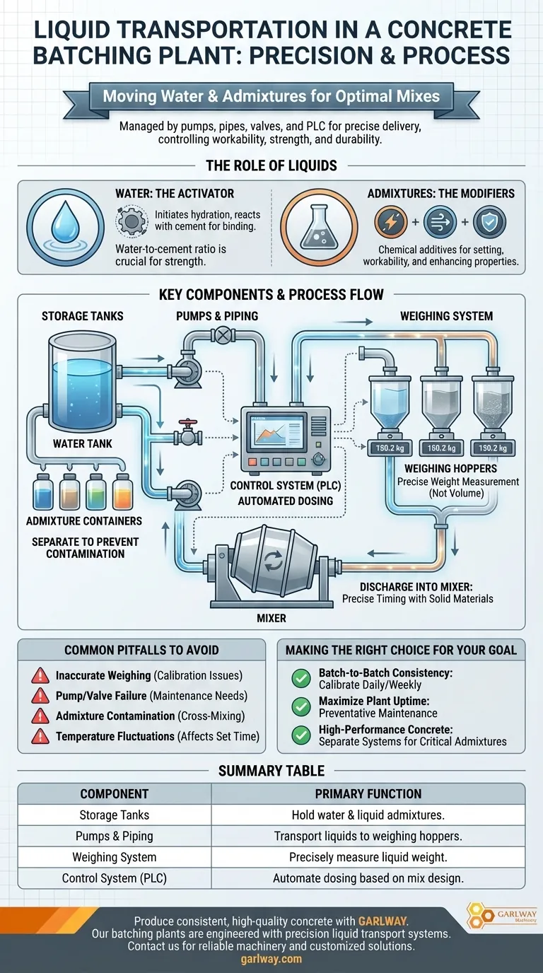 콘크리트 배치 플랜트에서 액체 운송은 무엇을 포함합니까? 정확한 혼합 품질 및 일관성 보장 시각적 가이드