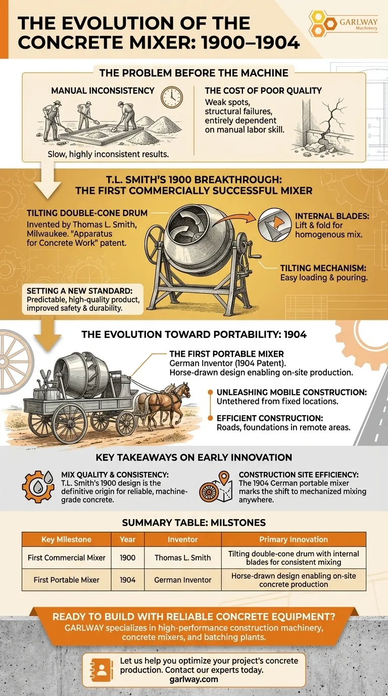 Quand le premier malaxeur à béton a-t-il été développé et par qui ? Découvrez la percée de 1900 Guide Visuel