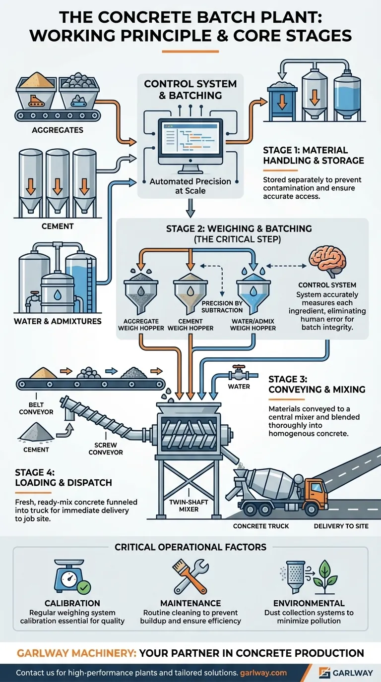 混凝土搅拌站的通用工作原理是什么？ | 精密与自动化详解 图解指南