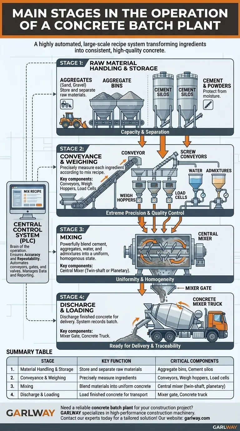콘크리트 배치 플랜트 운영의 주요 단계는 무엇인가요? 품질 좋은 콘크리트 생산을 위한 4단계 공정 마스터하기 시각적 가이드