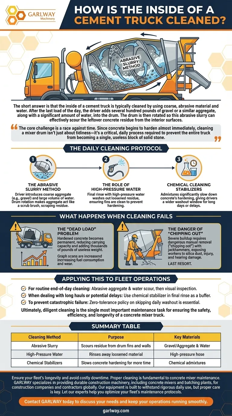 시멘트 트럭 내부는 어떻게 청소하나요? 비용이 많이 드는 손상을 방지하기 위해 매일 닦는 방법을 마스터하세요. 시각적 가이드
