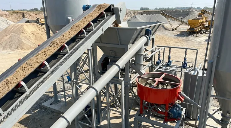 How are weighed materials transported in the concrete batch plant? Tailored Systems for Speed and Accuracy