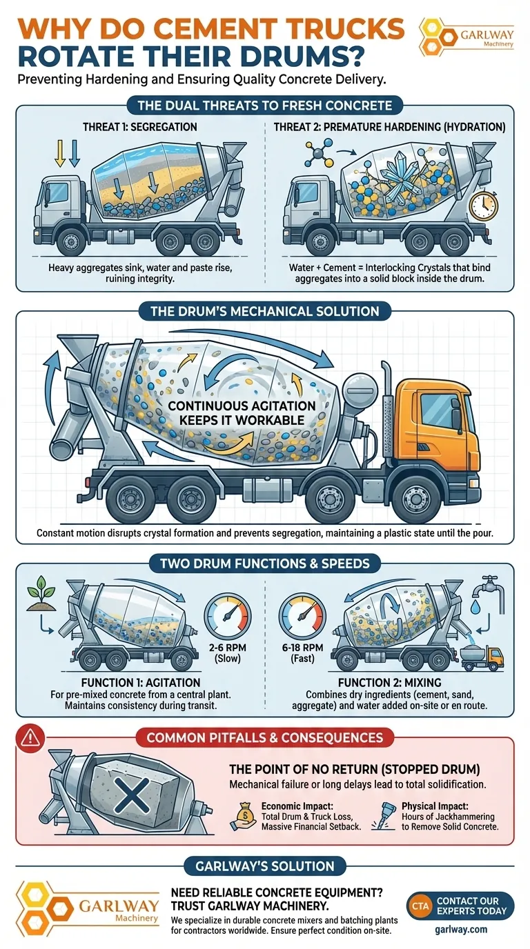 시멘트 트럭이 드럼을 회전시키는 이유는 무엇인가요? 값비싼 콘크리트 굳음을 방지하기 위해서입니다. 시각적 가이드